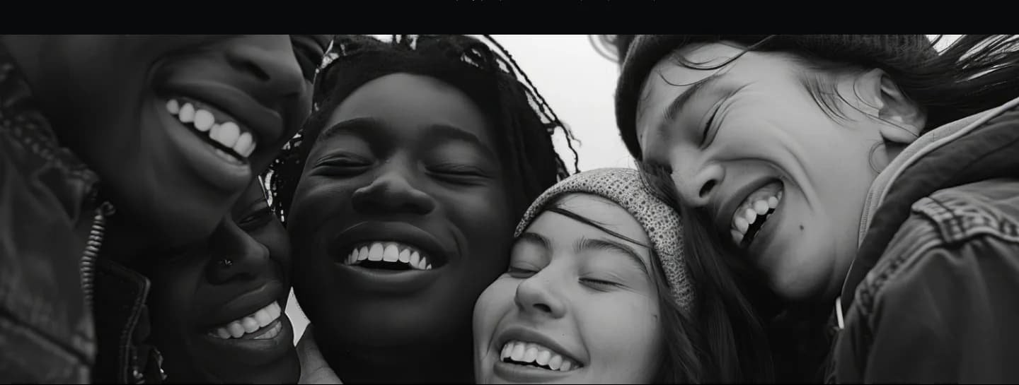 A diverse group of people smiling together